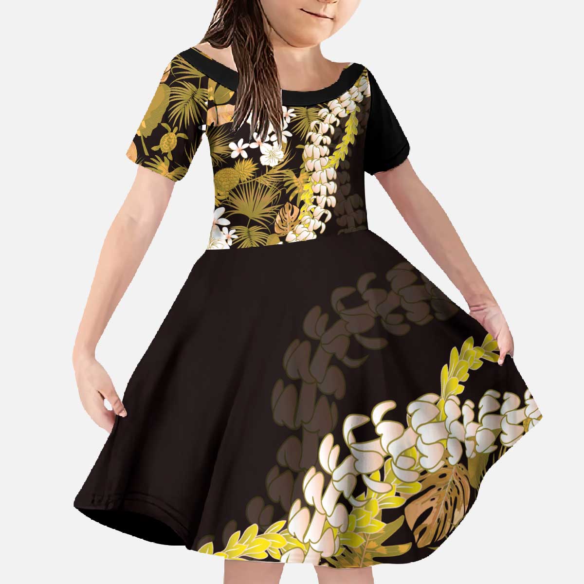 Kula Aloha Hawaii Lei Family Matching Off The Shoulder Long Sleeve Dress and Hawaiian Shirt Tropical Flowers Elegant Vibe - Polynesian Pride