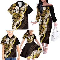 Kula Aloha Hawaii Lei Family Matching Off The Shoulder Long Sleeve Dress and Hawaiian Shirt Tropical Flowers Elegant Vibe - Polynesian Pride