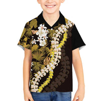 Kula Aloha Hawaii Lei Family Matching Off Shoulder Short Dress and Hawaiian Shirt Tropical Flowers Elegant Vibe LT14 Son's Shirt Gold - Polynesian Pride