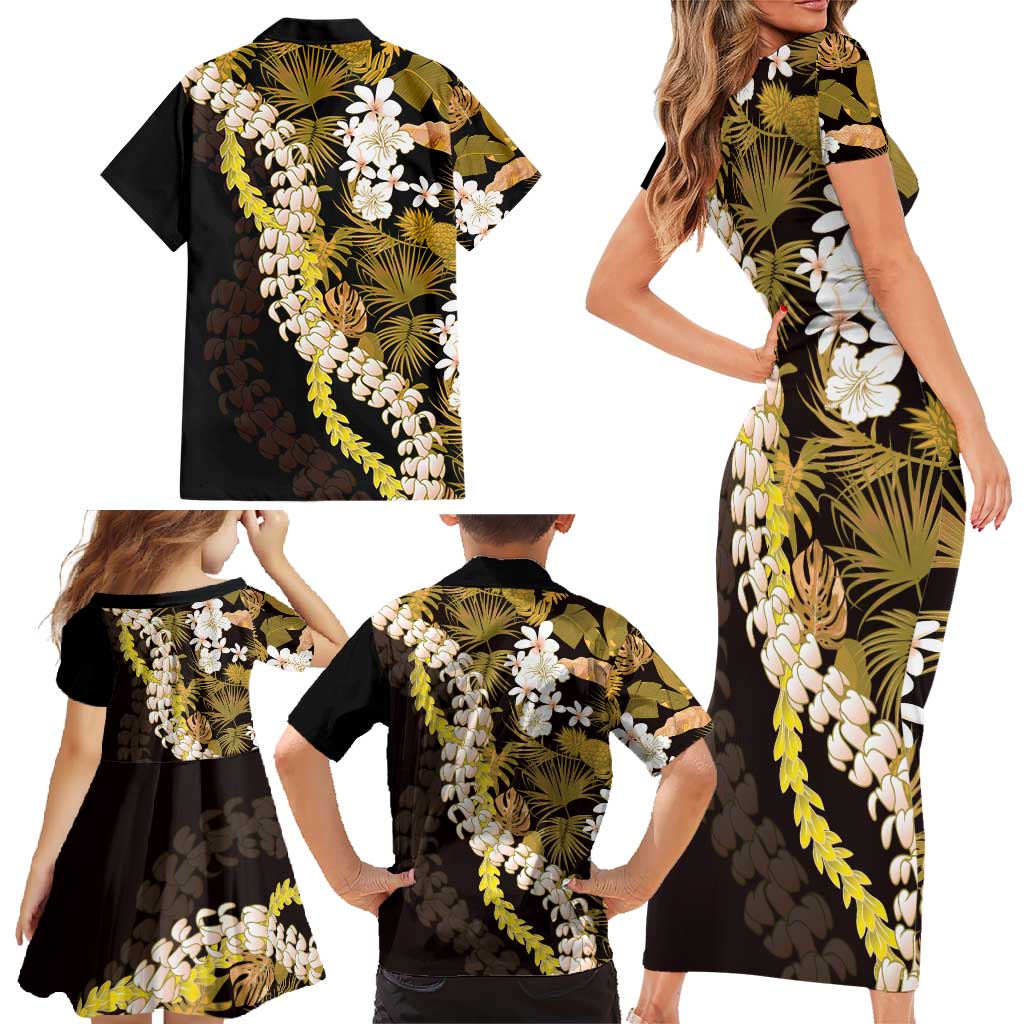 Kula Aloha Hawaii Lei Family Matching Short Sleeve Bodycon Dress and Hawaiian Shirt Tropical Flowers Elegant Vibe - Polynesian Pride