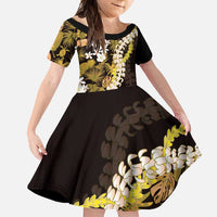 Kula Aloha Hawaii Lei Family Matching Summer Maxi Dress and Hawaiian Shirt Tropical Flowers Elegant Vibe LT14 Daughter's Dress Gold - Polynesian Pride