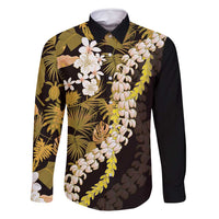 Kula Aloha Hawaii Lei Family Matching Summer Maxi Dress and Hawaiian Shirt Tropical Flowers Elegant Vibe LT14 Dad's Shirt - Long Sleeve Gold - Polynesian Pride
