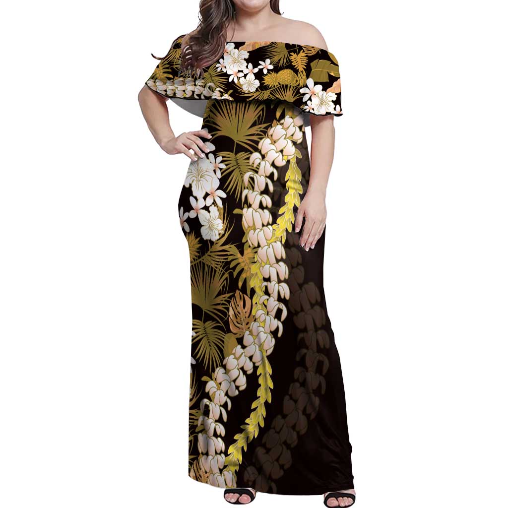 Kula Aloha Hawaii Lei Off Shoulder Maxi Dress Tropical Flowers Elegant Vibe - Polynesian Pride
