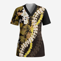 Kula Aloha Hawaii Lei Scrub Top Tropical Flowers Elegant Vibe - Polynesian Pride
