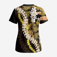 Kula Aloha Hawaii Lei Scrub Top Tropical Flowers Elegant Vibe - Polynesian Pride