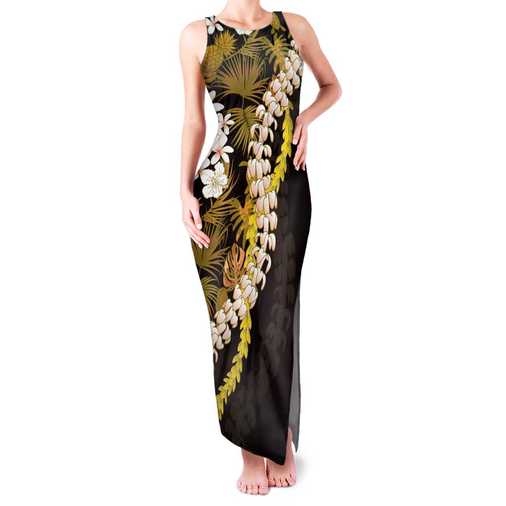 Kula Aloha Hawaii Lei Tank Maxi Dress Tropical Flowers Elegant Vibe LT14 Women Gold - Polynesian Pride