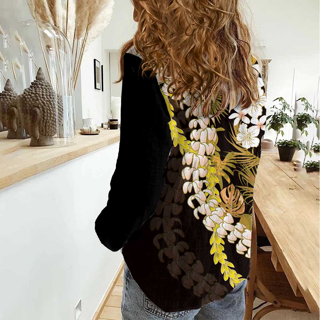 Kula Aloha Hawaii Lei Women Casual Shirt Tropical Flowers Elegant Vibe - Polynesian Pride