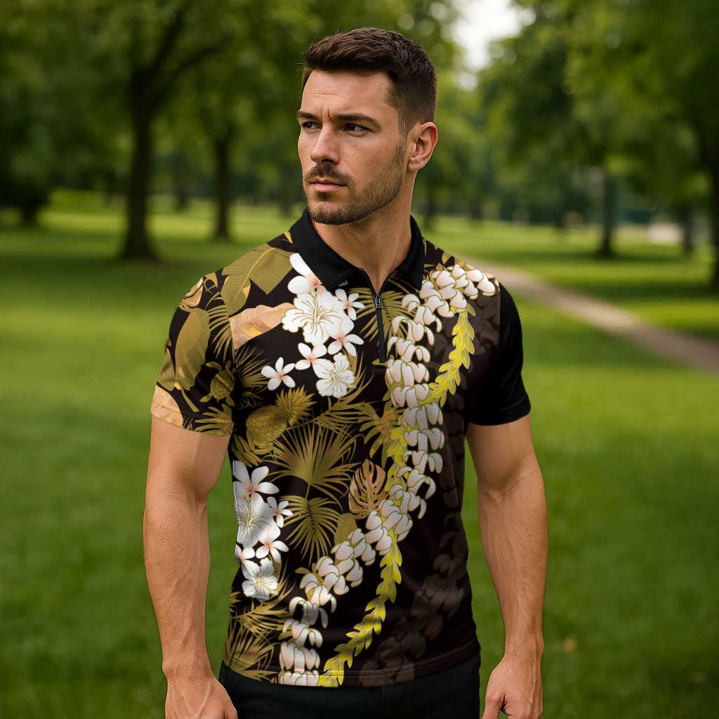 Kula Aloha Hawaii Lei Zipper Polo Shirt Tropical Flowers Elegant Vibe - Polynesian Pride