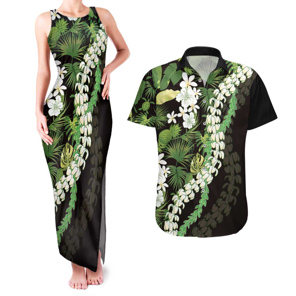 Omaomao Aloha Hawaii Lei Couples Matching Tank Maxi Dress and Hawaiian Shirt Tropical Flowers Elegant Vibe LT14 Green - Polynesian Pride