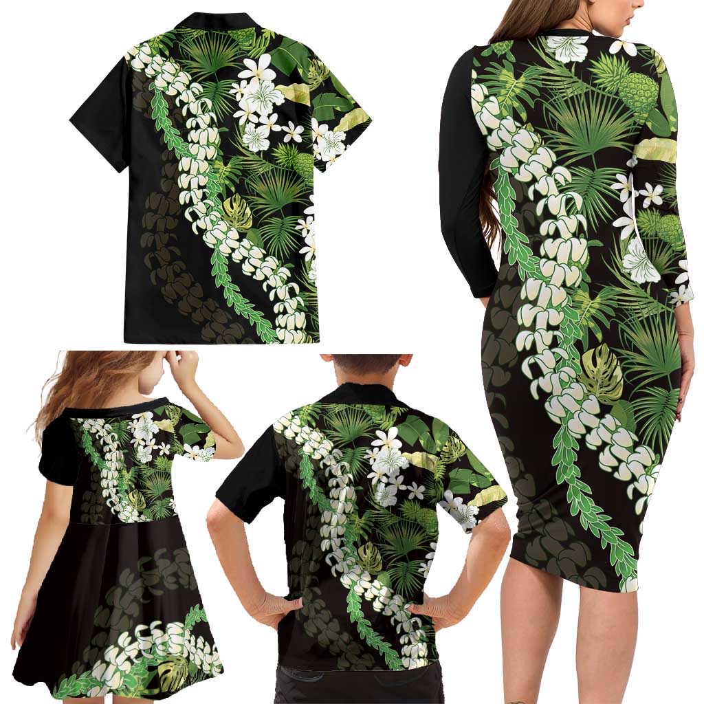 Omaomao Aloha Hawaii Lei Family Matching Long Sleeve Bodycon Dress and Hawaiian Shirt Tropical Flowers Elegant Vibe LT14 - Polynesian Pride