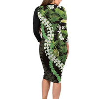 Omaomao Aloha Hawaii Lei Family Matching Long Sleeve Bodycon Dress and Hawaiian Shirt Tropical Flowers Elegant Vibe LT14 - Polynesian Pride