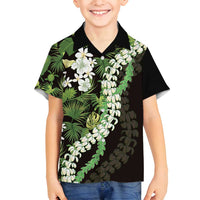 Omaomao Aloha Hawaii Lei Family Matching Long Sleeve Bodycon Dress and Hawaiian Shirt Tropical Flowers Elegant Vibe LT14 Son's Shirt Green - Polynesian Pride