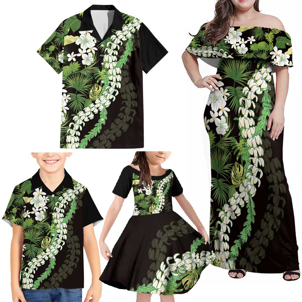 Omaomao Aloha Hawaii Lei Family Matching Off Shoulder Maxi Dress and Hawaiian Shirt Tropical Flowers Elegant Vibe - Polynesian Pride