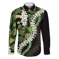 Omaomao Aloha Hawaii Lei Family Matching Off Shoulder Maxi Dress and Hawaiian Shirt Tropical Flowers Elegant Vibe LT14 Dad's Shirt - Long Sleeve Green - Polynesian Pride