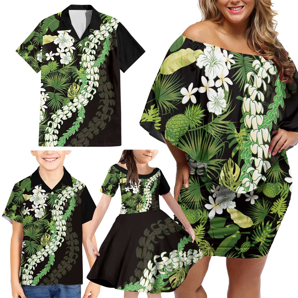 Omaomao Aloha Hawaii Lei Family Matching Off Shoulder Short Dress and Hawaiian Shirt Tropical Flowers Elegant Vibe LT14 - Polynesian Pride