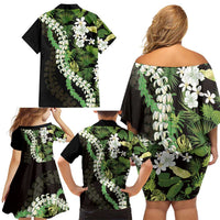 Omaomao Aloha Hawaii Lei Family Matching Off Shoulder Short Dress and Hawaiian Shirt Tropical Flowers Elegant Vibe LT14 - Polynesian Pride