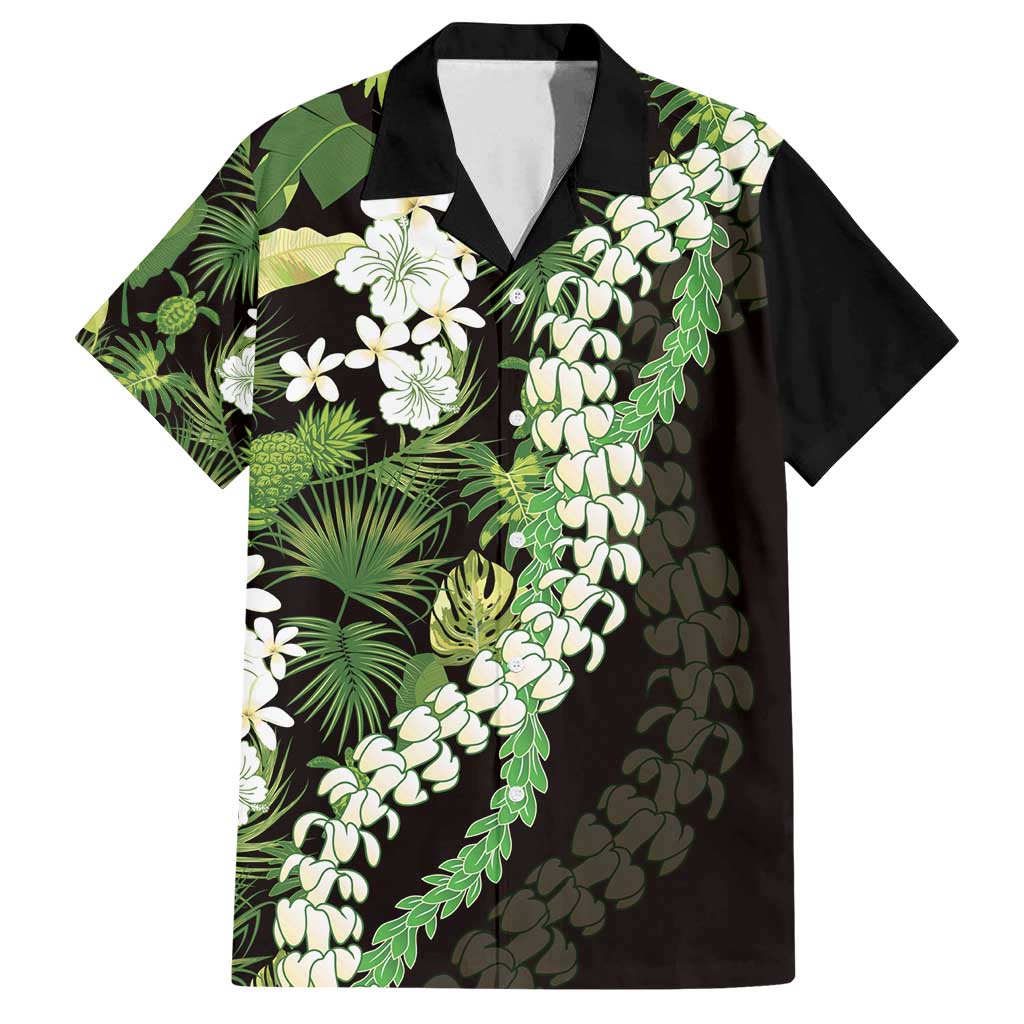 Omaomao Aloha Hawaii Lei Family Matching Off Shoulder Short Dress and Hawaiian Shirt Tropical Flowers Elegant Vibe LT14 Dad's Shirt - Short Sleeve Green - Polynesian Pride