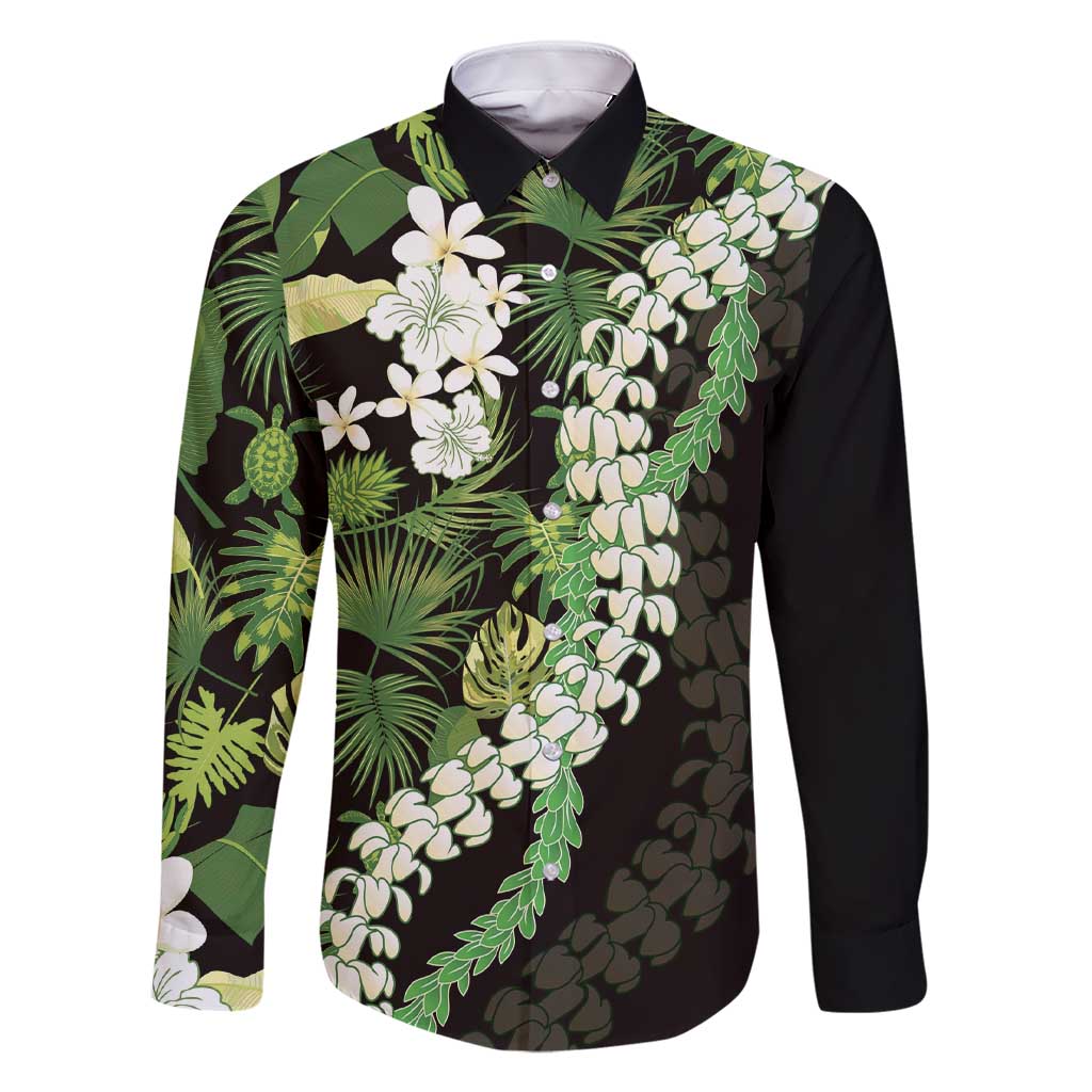 Omaomao Aloha Hawaii Lei Family Matching Short Sleeve Bodycon Dress and Hawaiian Shirt Tropical Flowers Elegant Vibe LT14 Dad's Shirt - Long Sleeve Green - Polynesian Pride