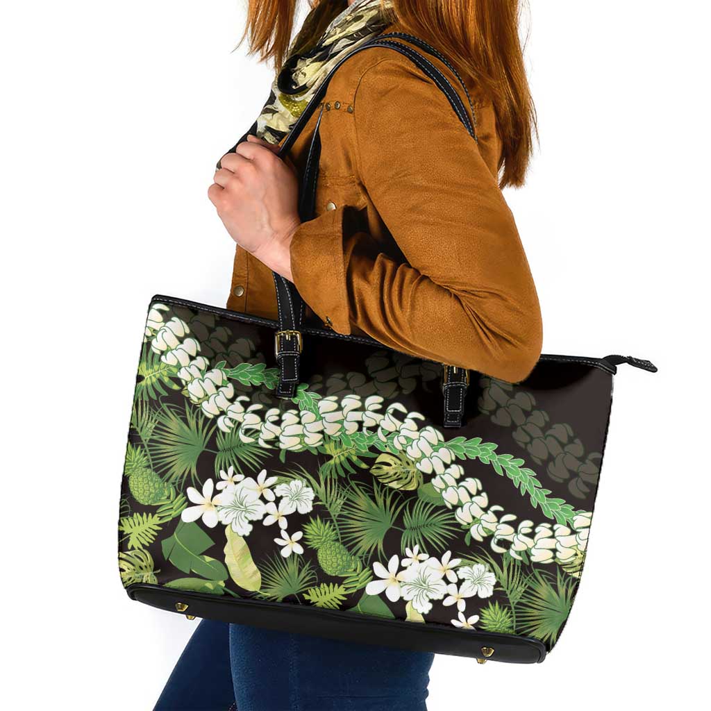 Omaomao Aloha Hawaii Lei Leather Tote Bag Tropical Flowers Elegant Vibe LT14 Green - Polynesian Pride