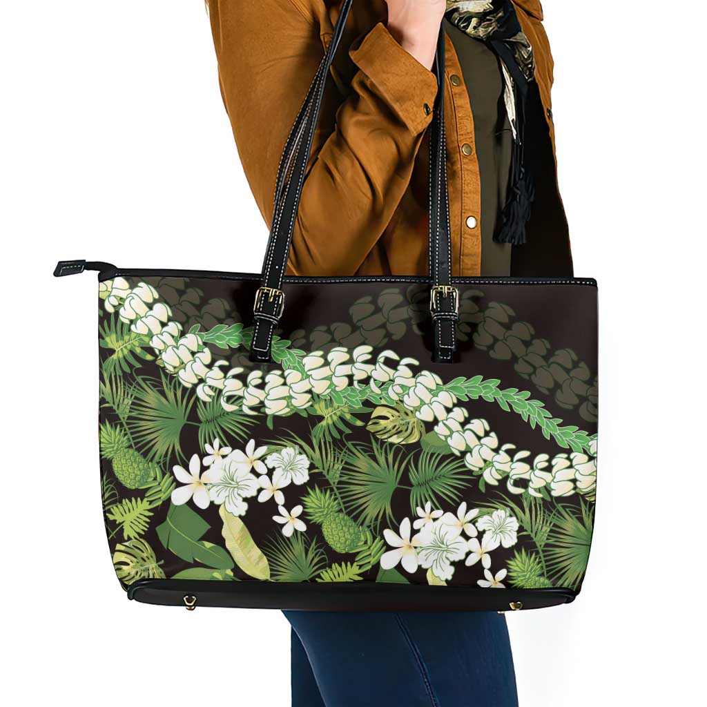 Omaomao Aloha Hawaii Lei Leather Tote Bag Tropical Flowers Elegant Vibe LT14 - Polynesian Pride