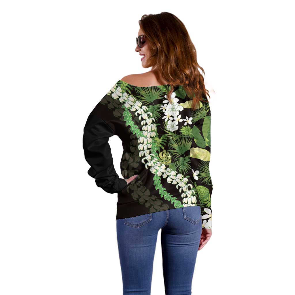 Omaomao Aloha Hawaii Lei Off Shoulder Sweater Tropical Flowers Elegant Vibe - Polynesian Pride