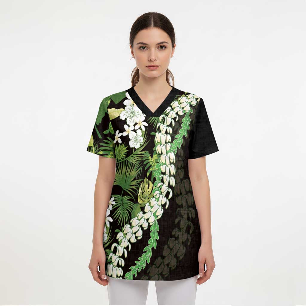 Omaomao Aloha Hawaii Lei Scrub Top Tropical Flowers Elegant Vibe - Polynesian Pride