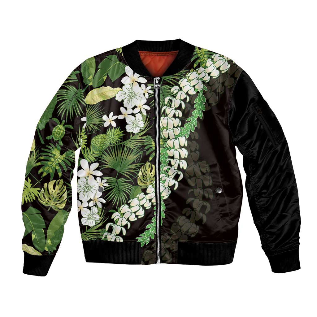 Omaomao Aloha Hawaii Lei Sleeve Zip Bomber Jacket Tropical Flowers Elegant Vibe LT14 Unisex Green - Polynesian Pride