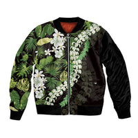 Omaomao Aloha Hawaii Lei Sleeve Zip Bomber Jacket Tropical Flowers Elegant Vibe LT14 Unisex Green - Polynesian Pride