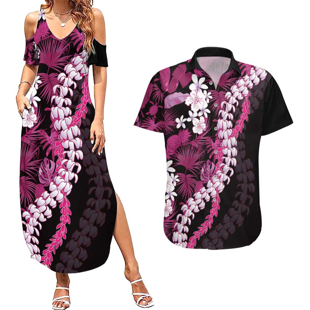 Akala Aloha Hawaii Lei Couples Matching Summer Maxi Dress and Hawaiian Shirt Tropical Flowers Elegant Vibe - Polynesian Pride