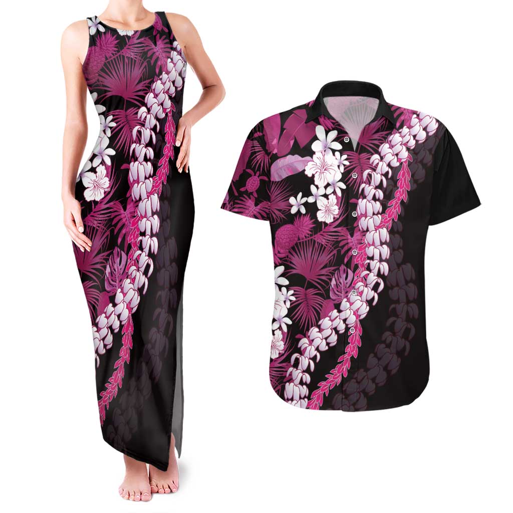 Akala Aloha Hawaii Lei Couples Matching Tank Maxi Dress and Hawaiian Shirt Tropical Flowers Elegant Vibe - Polynesian Pride