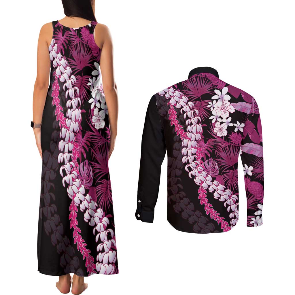 Akala Aloha Hawaii Lei Couples Matching Tank Maxi Dress and Long Sleeve Button Shirt Tropical Flowers Elegant Vibe - Polynesian Pride