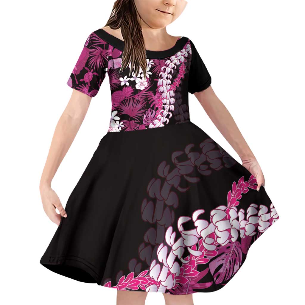 Akala Aloha Hawaii Lei Family Matching Off Shoulder Short Dress and Hawaiian Shirt Tropical Flowers Elegant Vibe LT14 Daughter's Dress Pink - Polynesian Pride