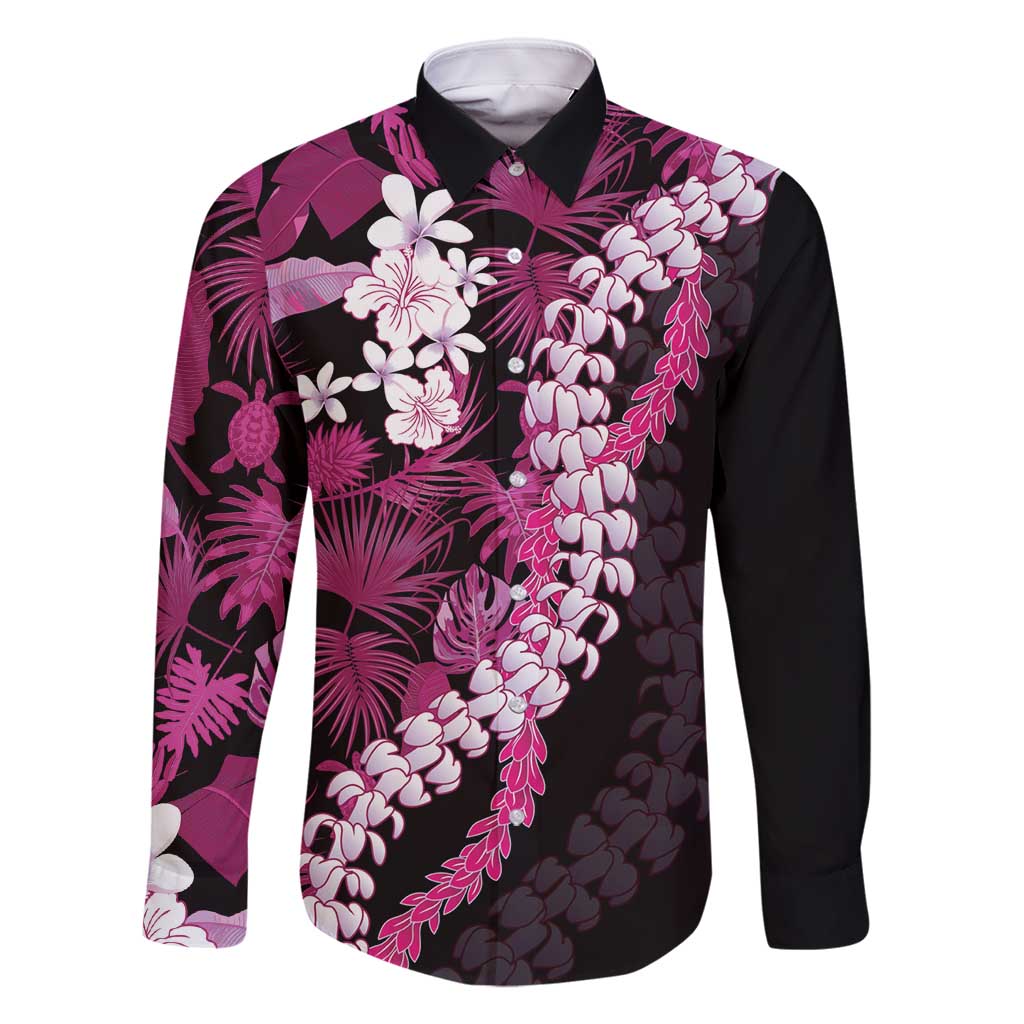 Akala Aloha Hawaii Lei Family Matching Off Shoulder Short Dress and Hawaiian Shirt Tropical Flowers Elegant Vibe LT14 Dad's Shirt - Long Sleeve Pink - Polynesian Pride