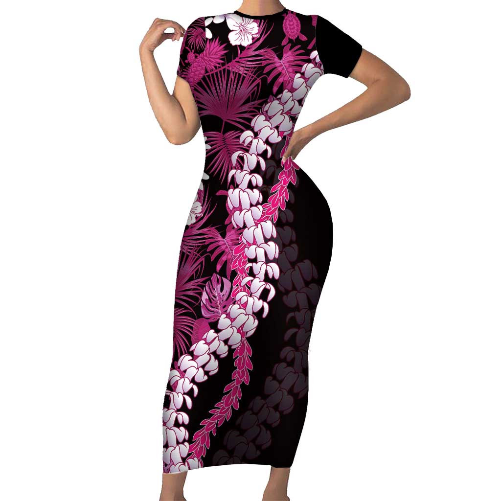 Akala Aloha Hawaii Lei Family Matching Short Sleeve Bodycon Dress and Hawaiian Shirt Tropical Flowers Elegant Vibe LT14 Mom's Dress Pink - Polynesian Pride