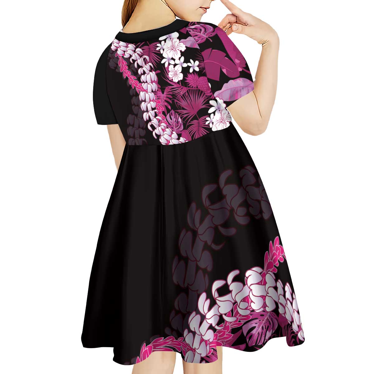 Akala Aloha Hawaii Lei Kid Short Sleeve Dress Tropical Flowers Elegant Vibe - Polynesian Pride