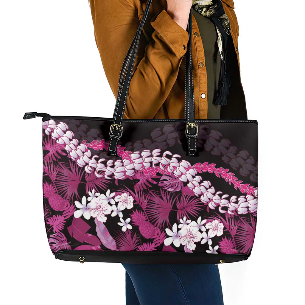 Akala Aloha Hawaii Lei Leather Tote Bag Tropical Flowers Elegant Vibe - Polynesian Pride