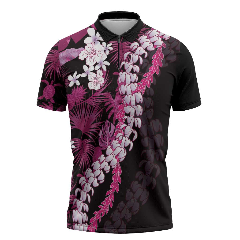 Akala Aloha Hawaii Lei Zipper Polo Shirt Tropical Flowers Elegant Vibe - Polynesian Pride