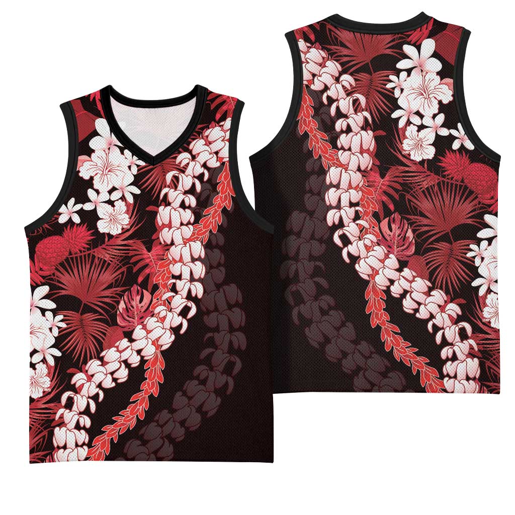 Ulaula Aloha Hawaii Lei Basketball Jersey Tropical Flowers Elegant Vibe - Polynesian Pride