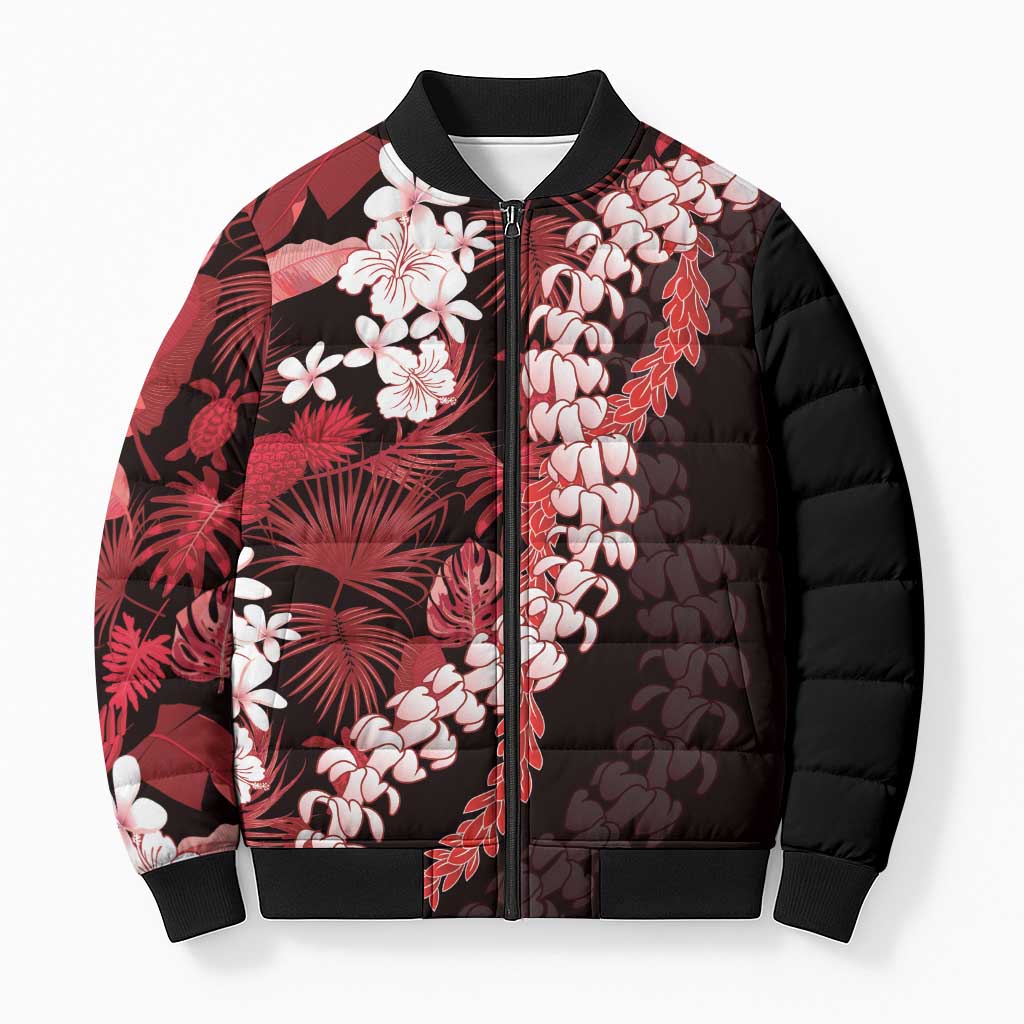 Ulaula Aloha Hawaii Lei Bomber Puffer Jacket Tropical Flowers Elegant Vibe - Polynesian Pride