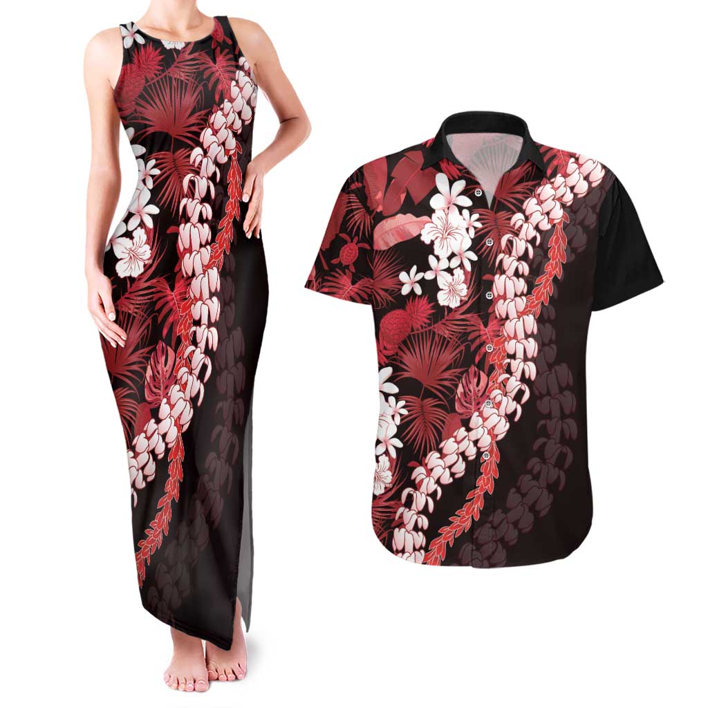 Ulaula Aloha Hawaii Lei Couples Matching Tank Maxi Dress and Hawaiian Shirt Tropical Flowers Elegant Vibe - Polynesian Pride