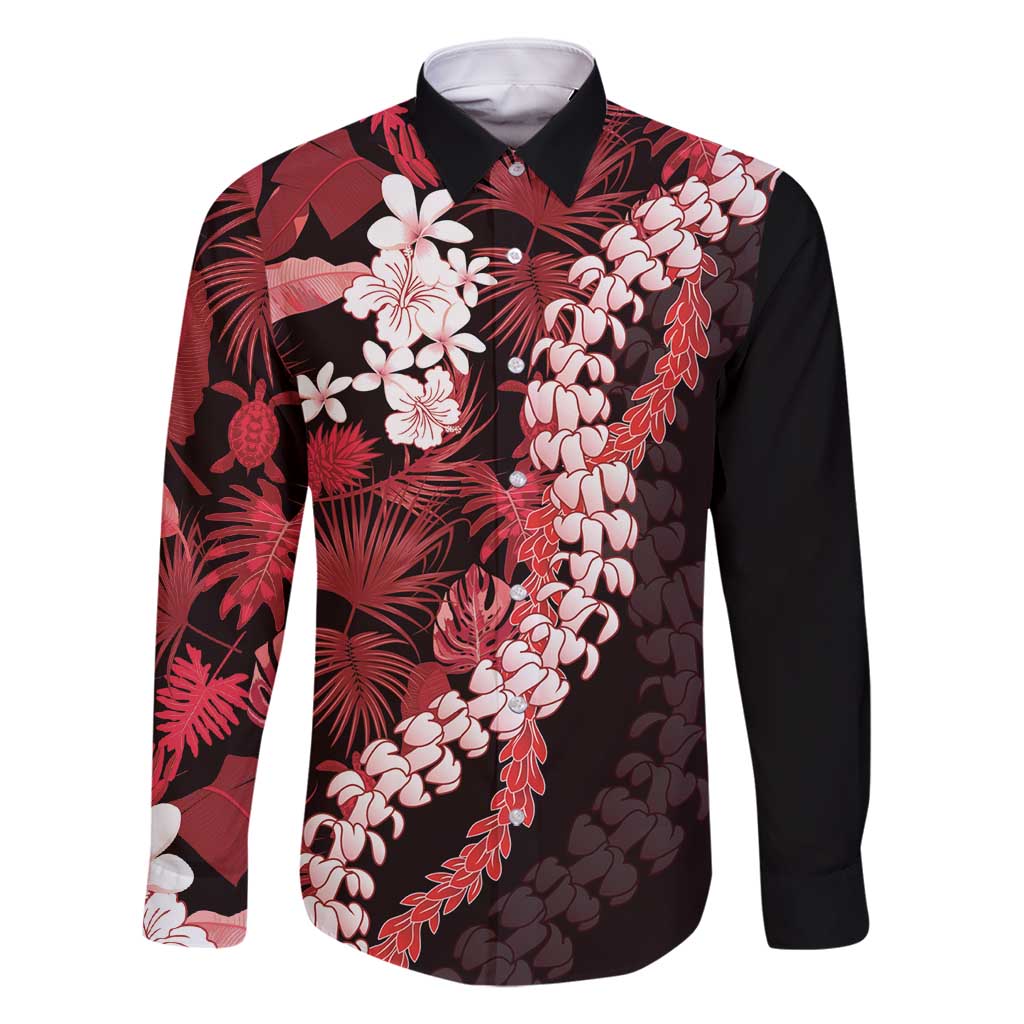 Ulaula Aloha Hawaii Lei Family Matching Off Shoulder Maxi Dress and Hawaiian Shirt Tropical Flowers Elegant Vibe LT14 Dad's Shirt - Long Sleeve Red - Polynesian Pride