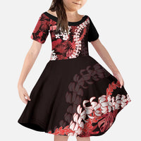 Ulaula Aloha Hawaii Lei Kid Short Sleeve Dress Tropical Flowers Elegant Vibe - Polynesian Pride