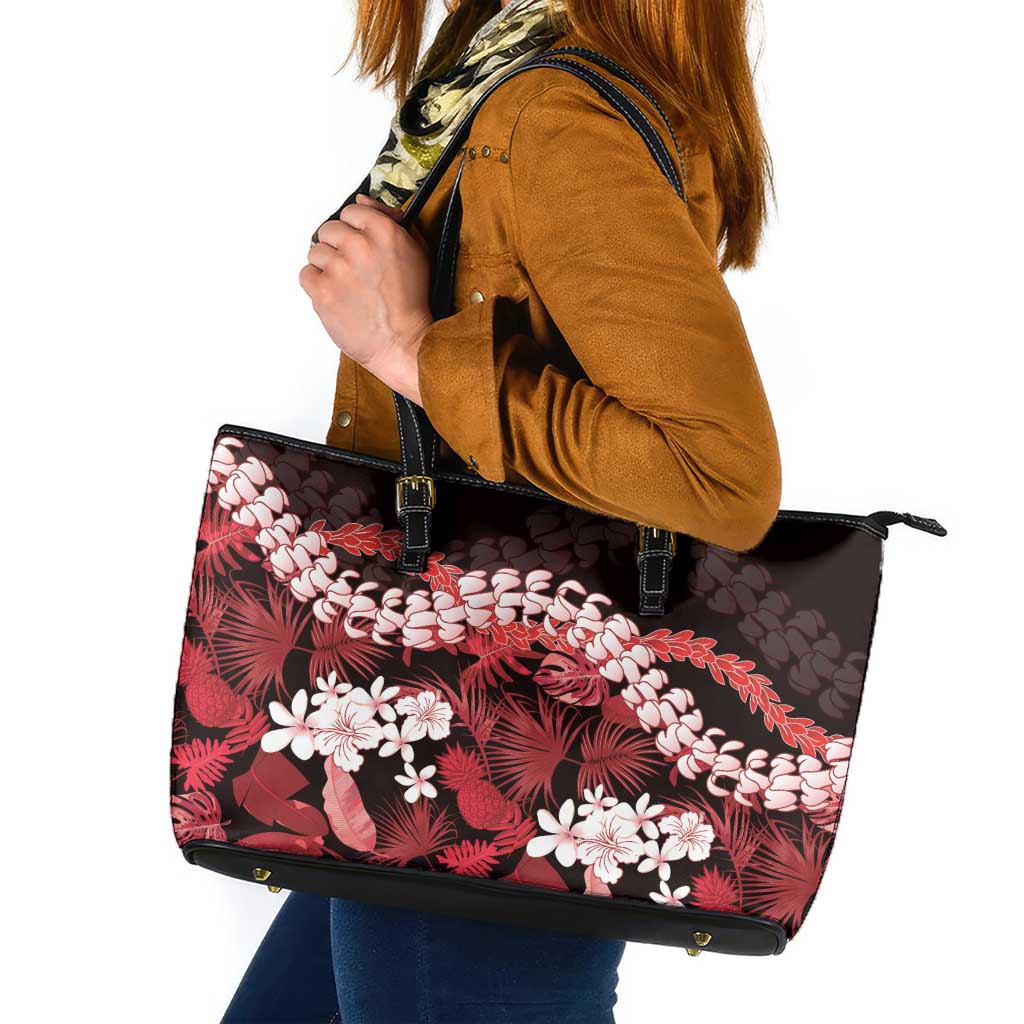 Ulaula Aloha Hawaii Lei Leather Tote Bag Tropical Flowers Elegant Vibe - Polynesian Pride