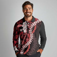 Ulaula Aloha Hawaii Lei Long Sleeve Polo Shirt Tropical Flowers Elegant Vibe - Polynesian Pride