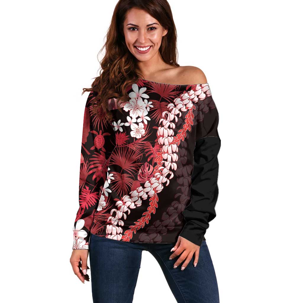 Ulaula Aloha Hawaii Lei Off Shoulder Sweater Tropical Flowers Elegant Vibe - Polynesian Pride