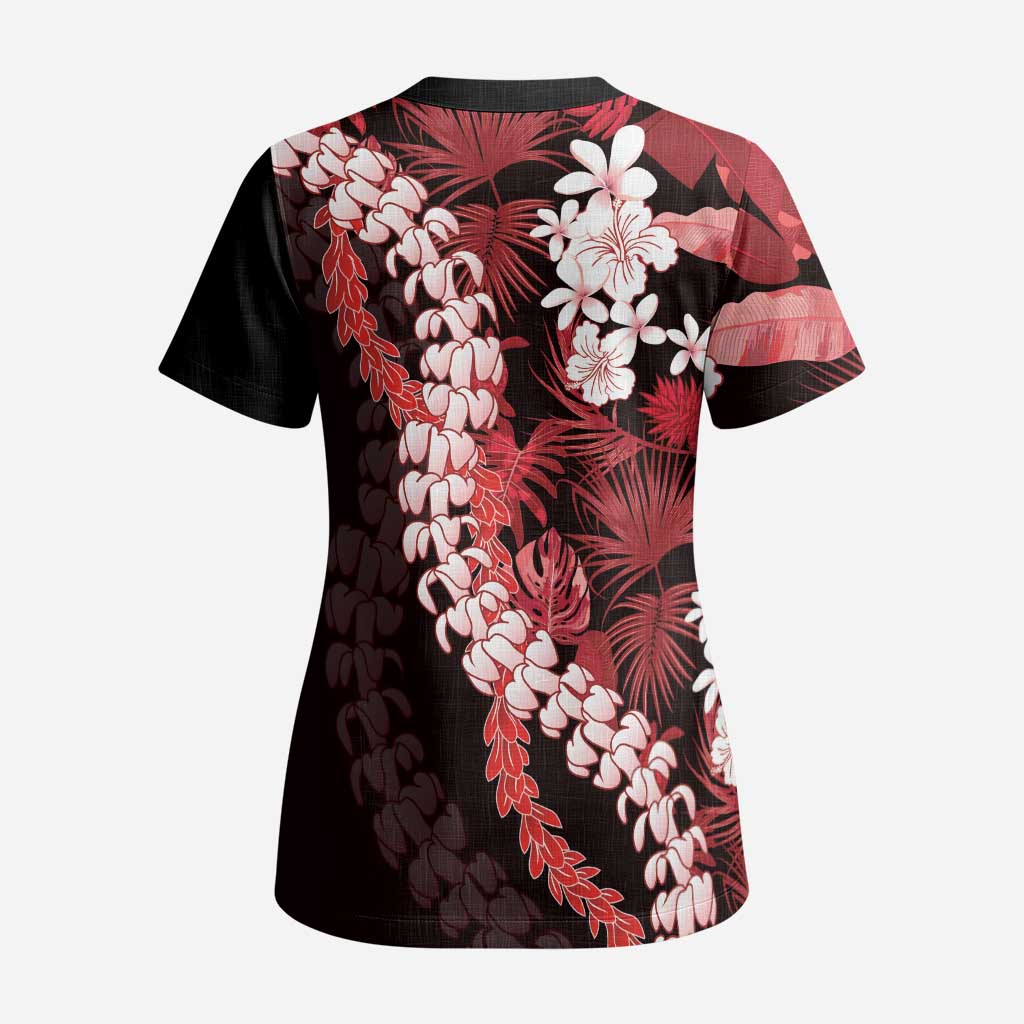 Ulaula Aloha Hawaii Lei Scrub Top Tropical Flowers Elegant Vibe - Polynesian Pride