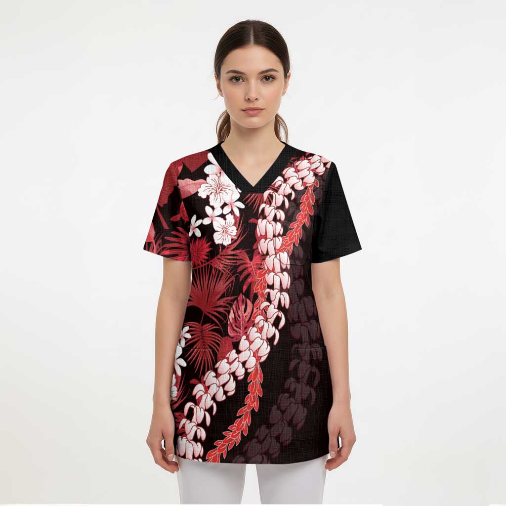 Ulaula Aloha Hawaii Lei Scrub Top Tropical Flowers Elegant Vibe - Polynesian Pride