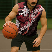 Ulaula Aloha Hawaii Lei Sleeveless Zip Hoodie Tropical Flowers Elegant Vibe - Polynesian Pride