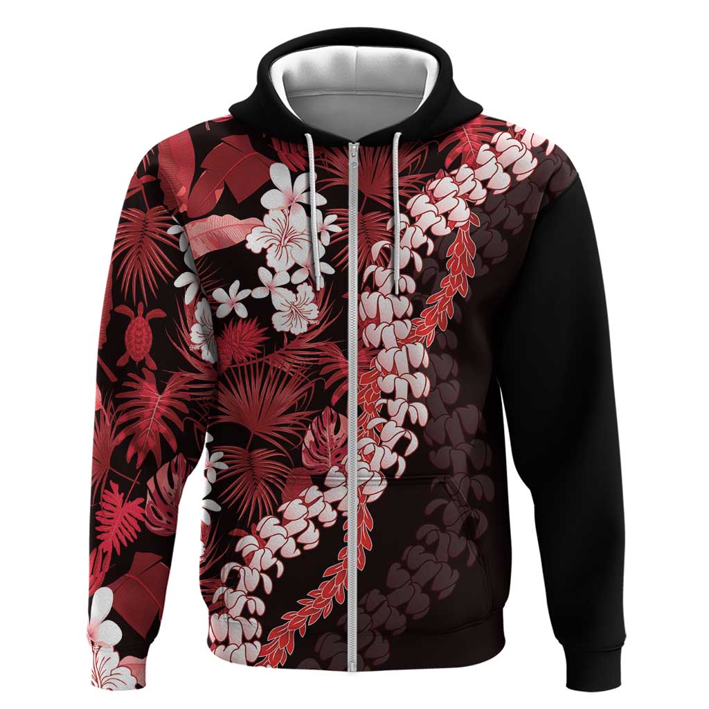 Ulaula Aloha Hawaii Lei Zip Hoodie Tropical Flowers Elegant Vibe - Polynesian Pride