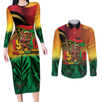 Vanuatu Independence Day Couples Matching Long Sleeve Bodycon Dress and Long Sleeve Button Shirt Chibi Boar Proud To Be A Ni-Van